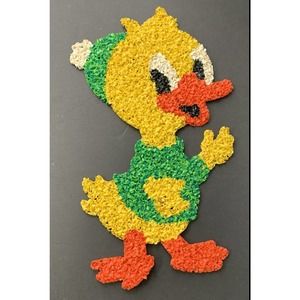 Vintage Melted Plastic Popcorn Duck Decoration Green Easter Spring Decoration